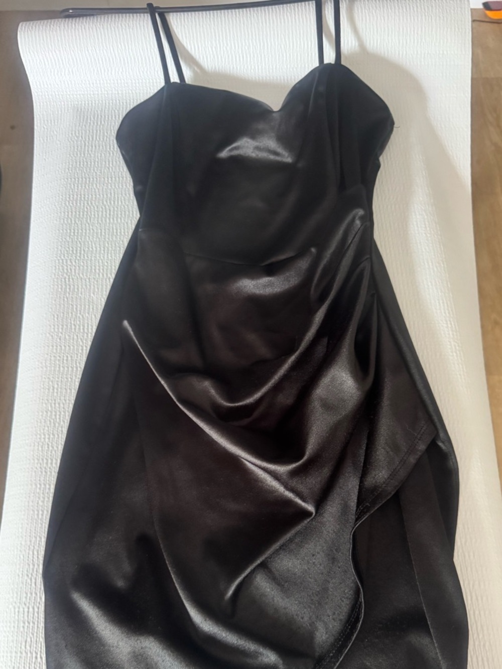 Black Satin Dress with Drape Detail - Size Small